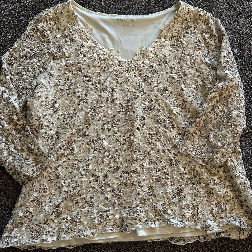 Coldwater Creek Cream Floral Women's Top